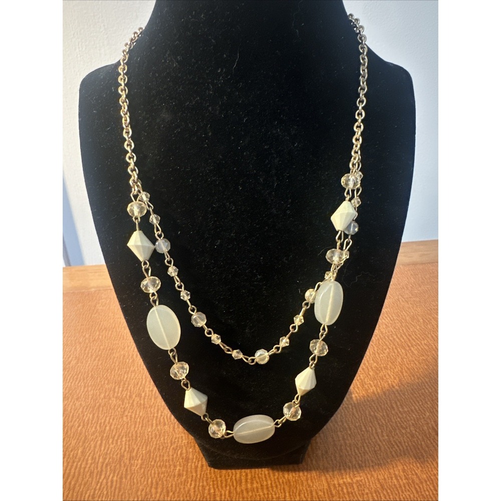 Vintage Acrylic Beads And Lucite‎ Crystal Gold Tone Adjustable Length Necklace